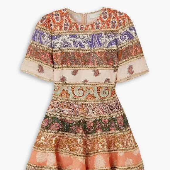 Zimmermann | Dresses | Nwot Zimmermann Devi Lacetrimmed Patchwork Paisley  Mini Dress Size | Poshmark